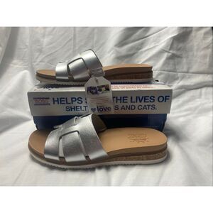 BOBS Skechers Slide Sandals Metallic Faux Leather Silver Women 8 NIB